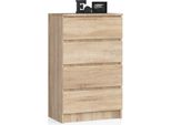 Comò K60 Quercia Sonoma 60 Cm Con 4 Cassetti E Montaggio Facile