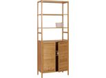 Armadietto Alto HWC-B18, Mobile Da Bagno Scaffale Da Bagno Scaffale Da Bagno, 2 Ante 4 Ripiani Bambù Mdf ® 168X64X33Cm