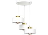 Lampada A Sospensione Rotonda Bianca 3 Paralumi Con Elementi Dorati Marti 3Xe27 15W Luminex