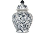 Clayre & Eef Vaso Con Coperchio Ø 14X21 Cm In Ceramica Bianca Blu