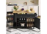 Carrello Da Cucina Flieks Con Portabottiglie E Portabicchieri, Isola Da Cucina Con Piano Di Lavoro Estensibile, Carrello Da Cucina Mobile, Nero