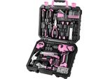 Valigetta Portautensili - 126 Pezzi - Riempita - Utensili - Set Di Utensili - Mandrino Rapido - Con Trapano A Batteria 8V - Set Di Utensili Manuali Per Il Fai Da Te - Rosa