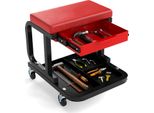 Sgabello Da Officina Costway Con Rotelle, Cassetto E Ripiano, Sgabello Rotante Fino A 185 Kg, Officina, Sedile Rotante, Sedia Da Officina, Sgabello Da Montaggio Rosso