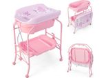 Costway Fasciatoio 4 In 1 Fino A 35 Kg, Unità Fasciatoio Con Vasca, Fasciatoio E Ruote Universali, Stazione Fasciatoio Per Bambini Da 0 A 12 Mesi, Rosa