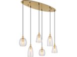 Globo Lighting Lampada A Sospensione In Metallo Color Ottone, Vetro Trasparente, Cavo In Pvc Nero, Altezza Accorciabile, 3 Vetri Diversi, Lxlxh: 970X325X1300Mm, Escl. 6X E14 40W 230V