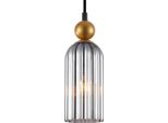 Lampada A Sospensione Moderna Nera E Oro Con Paralume Decorativo In Vetro Fumé Per Soggiorno Camera Da Letto 1Xe27 40W Narisa Italux