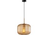 Lampada A Sospensione Moderna In Vetro Ambrato Paralume Decorativo Intradosso Nero Per Soggiorno Cucina 1Xe27 40W Gavino Italux