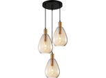 Moderna Lampada A Sospensione Rotonda Nero-Oro Con Paralume In Vetro Ambrato Per Soggiorno Sala Da Pranzo 3Xe27 40W Zulo Italux