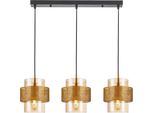 Lampada A Sospensione Decorativa Con Paralumi In Vetro Ambrato Su Striscia Nera Per La Sala Da Pranzo Sopra Il Tavolo 3Xe27 40W Vinoti Italux