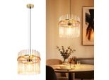 Zmh Luce A Sospensione 1 Fiamma Tavolo Da Pranzo Luce A Sospensione - Lampada A Sospensione E27 Paralume In Vetro Ø 30 Cm Tavolo Da Pranzo Lampada A Sospensione Oro Retrò Per Sala Da Pranzo Caffè Bar Cucina Soggiorno (Senza Lampadina)