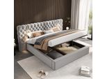 Letto Imbottito 180 X 200 Cm, Letto Idraulico, Letto Contenitore, Letto Matrimoniale, Illuminazione Led, Grigio