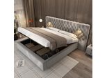 Letto Imbottito Idraulico Flieks 180X200Cm Con Luce Di Lettura, Letto A Molle Con Contenitore, Letto Matrimoniale In Legno Letto Funzionale, Velluto, Grigio