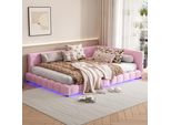 Letto Imbottito Merax 140X200Cm Con Led E Connessione Usb, Letto Da Giorno Con Rete A Doghe, Divano Letto In Peluche, Letto Funzionale Matrimoniale Letto Per Bambini Rosa