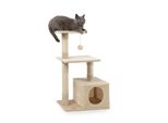 Tiragraffi Per Gatti Lionto, Albero Tiragraffi E Giochi Compatto Da 85 Cm Con Grotta, 2 Piattaforme, Palla Di Peluche E Bastoncini Di Sisal, Con Supporto A Parete, Beige