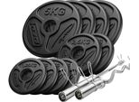 Set 55Kg | Bilanciere Olimpico 180 Cm + Bilanciere Sz Leggermente Curvo 120 Cm + Piastre 4X5Kg, 2X2,5Kg, 4X1,25Kg - Marbo Sport