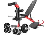 Marbo Sport Set MH1_68KG_KIER | Panca Multifunzionale Regolabile + Panca Scott Curl + Leg Trainer + Barre Pesi / Set Di Piastre Pesi 42 Kg