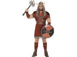 Costume Vichingo Guerriero Elmo Scudo Ascia Ghette Travestimento Carnevale Avventura Forza Storica Guerriero Outfit Coraggio Armatura, Taglia: 52 - 54 (L) Colore: Marrone