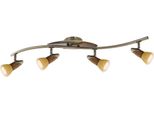 Globo Lighting Faretto In Metallo Ottone Antico, Legno Marrone Scuro, Vetro Arancione, Bianco, Lxlxh: 840X360X175Mm, Escl. 4X E14 R50 40W 230V