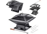 Focolare Da Giardino Kadax Con Coperchio, Griglia E Attizzatoio, 46 X 46 Cm, Acciaio, Nero