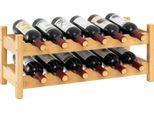 Costway 60,5X24X25 Cm Portabottiglie In Bambù Per 12 Bottiglie, Portabottiglie Con 2 Ripiani, Portabottiglie Per Cantina, Cucina, Bar, Portabottiglie Per Vino (Naturale)