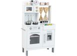 Cucina Per Bambini Costway, Cucina Da Gioco Regolabile In Altezza Con Microonde, Fornello, Lavello, Forno, Gelatiera E Accessori, Cucina Giocattolo In Legno Per Bambini 3+