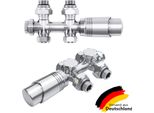 Elegant Set Multiblocco Per Radiatore Raccordo Incl. Termostato Blocco Rubinetto Valvola Accessori Per Il Riscaldamento Forma Angolare E Diritta Cromo