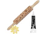 Rotolo Di Legno Per Dolci Con Stampe Naturali + Penna Nera Per Glassa