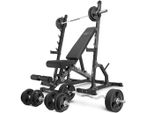 Marbo Sport - Set MS24_2.0_113KG_G | Panca Bifacciale + Supporto Multilivello (2 Pezzi) + Barra E Piastre Gommate 113 Kg