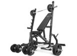 Marbo Sport - Set MS8_2.0_113KG_G | Panca Pesi Regolabile Bifacciale + Supporto Multilivello (2 Pezzi) + Barra Gommata E Set Di Piastre Pesi 113 Kg