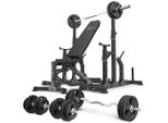 Marbo Sport - Set MS11_2.0_113KG_G | Panca Pesi Regolabile Bifacciale + Supporto Regolabile + Barra Gommata E Set Di Piastre Pesi 113 Kg
