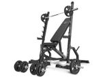 Marbo Sport - Set MS8_2.0_83KG_G | Panca Pesi Regolabile Bifacciale + Supporto Multilivello (2 Pezzi) + Barra Gommata E Set Di Piastre Pesi 83 Kg