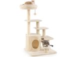 Costway 102 Cm Tiragraffi In Legno, Grotta Per Gatti, Trespolo Imbottito, Tiragraffi E Piattaforme In Sisal, Tiragraffi Per Gatti Ad Albero A 7 Livelli Beige