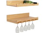 Set Di 2 Portabottiglie HWC-P22, Portabicchieri/Portabottiglie Da Parete Per 6 Bottiglie/15 Bicchieri In Legno Mvg 61X28Cm ~ Naturale