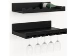 Set Di 2 Portabottiglie HWC-P22, Portabicchieri/Portabottiglie Da Parete Per 6 Bottiglie/15 Bicchieri In Legno Mvg 61X28Cm ~ Nero