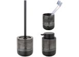 Badaccessoire-Set "»Riolo«", Grau, Edelstahl, Keramik, SchÖNer WOHNEN-KOLLEKTION, Badaccessoires-Sets, Zahnputzbecher, Seifenspender & Wc-Garnitur, Aus Keramik, Effektglasur
