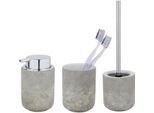Badaccessoire-Set "»Londa«", Grau, Matt, Edelstahl, Keramik, Schöner WOHNEN-KOLLEKTION, Badaccessoires-Sets, Zahnputzbecher, Seifenspender & Wc-Garnitur, Keramik In Zementoptik