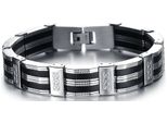 Armband Firetti "Schmuck Geschenk Armschmuck Armkette Gliederarmband", Silber (Silberfarben, Schwarz), ArmbäNder, Herren, 21,5Cm, Edelstahl Silikon, Edelstahl, Silikon, Edelstahlarmband Armkette