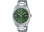 Quarzuhr, Silber (Silberfarben, DunkelgrüN), Casio Timeless Collection, Armbanduhren, Damen, Quarzuhr, Armbanduhr, Herrenuhr, Damenuhr, Datum, Neo-Display, Edelstahlarmband