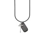 Kette Mit AnhäNger Bruno Banani "Schmuck Geschenk Halskette Kreuz Vater Unser Venezianerkette", Schwarz (Edelstahlfarben, Schwarz), Halsketten, Herren, Edelstahl, L: 55, Dog-Tag-Kette