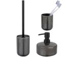Badaccessoire-Set "»Rufina«", Grau, Edelstahl, Keramik, SchÖNer WOHNEN-KOLLEKTION, Badaccessoires-Sets, Keramik Mit Effektglasur, Zahnputzbecher, Seifenspender & Wc-Garnitur