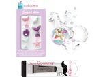 4 Formine Per Biscotti E 6 Confettini A Forma Di Sirena + Penna Nera Per Glassa