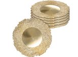 1.06 Piatto Decorativo Dorato Ø 33 Cm Circa - Set Di 6 - Piatto Per Candele (6 Pezzi)