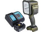 Makita Dml 812 SF1 Lampada Portatile A Batteria 18 V 1250 Lm Led Verde Oliva Edizione Speciale Avventura All'aperto + 1X Batteria Ricaricabile 3,0 Ah + Caricabatterie