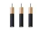 Lampada A Sospensione Pablo 3 Nero 3Xgu10 10W Acciaio/Legno 90X6X45Cm Sollux Lighting