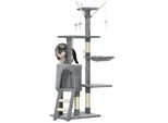 Tiragraffi Pawhut Albero Per Gatti Alto 134 Cm Con Grotta, 4 Giochi, Paletti In Sisal, Grande Piattaforma, Scale, Tiragraffi Per Gatti A Più Livelli, Albero Per Arrampicarsi, Peluche, Per Gatti Sotto I 5 Kg, Grigio