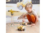 Set Da Cantiere Con Gru Rotante E Veicoli In Legno - Gioco Per Bambini