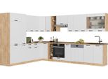 Vicco Cucina Angolare Completa Fame-Line, 347 X 60 Cm , Pl Marmo, Bianco Casa Di Campagna/Quercia Dorata