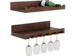 Set Di 2 Portabottiglie HWC-P22, Portabicchieri A Parete Per 6 Bottiglie/15 Bicchieri In Legno Mvg 61X28Cm ~ Marrone