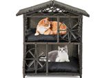 Costway Casetta Per Gatti In Rattan, Casetta Per Animali Con Tetto In Asfalto, Cuscino Rimovibile, Finestre, Casetta Per Cani A 2 Piani, Casetta Per Gatti All'aperto, Per Gatti, Grigio