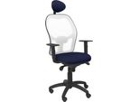 Sedia Jorquera In Tessuto A Rete Bianco E Sedile Blu Bali Con Poggiatesta Fisso